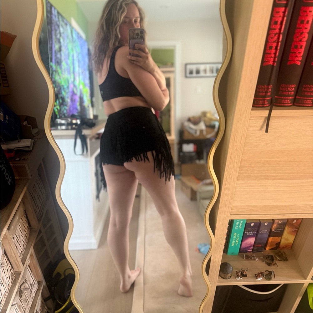 iHeartRaves Black Fringe Mini Skirt